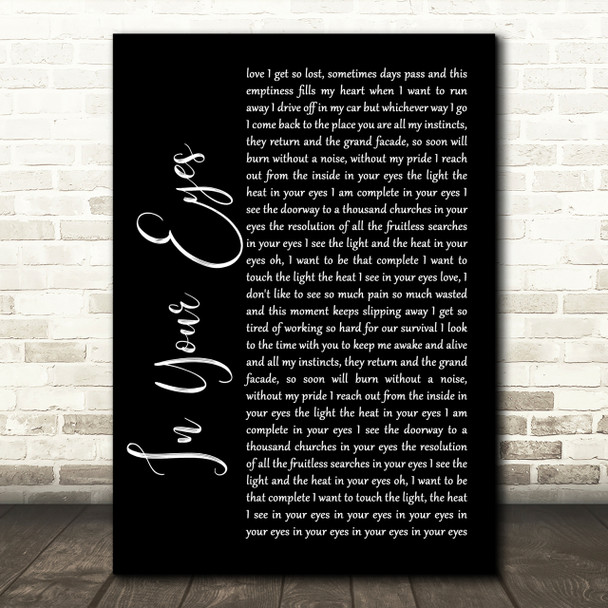 Peter Gabriel In Your Eyes Black Script Song Lyric Print