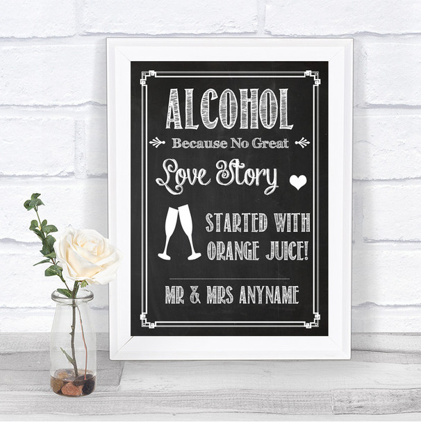 Chalk Sketch Alcohol Bar Love Story Personalized Wedding Sign