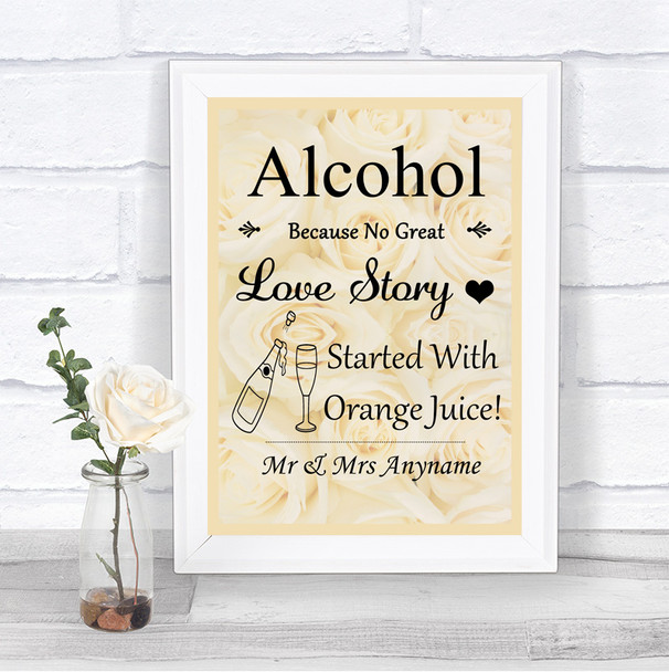 Cream Roses Alcohol Bar Love Story Personalized Wedding Sign