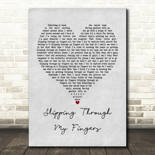 ABBA Slipping Through My Fingers Grey Heart Song Lyric Print