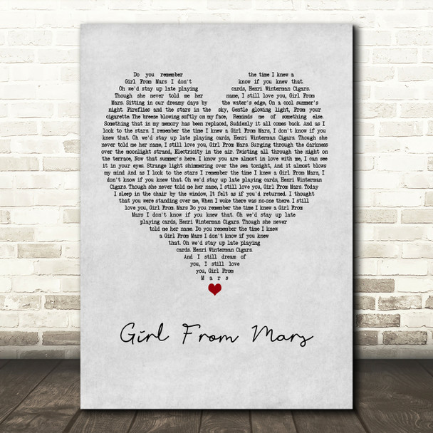 Ash Girl From Mars Grey Heart Song Lyric Print