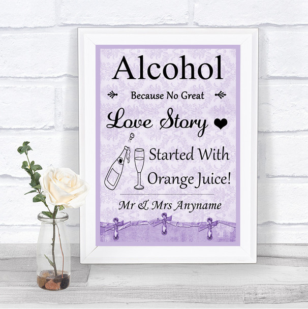 Lilac Shabby Chic Alcohol Bar Love Story Personalized Wedding Sign