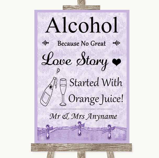 Lilac Shabby Chic Alcohol Bar Love Story Personalized Wedding Sign