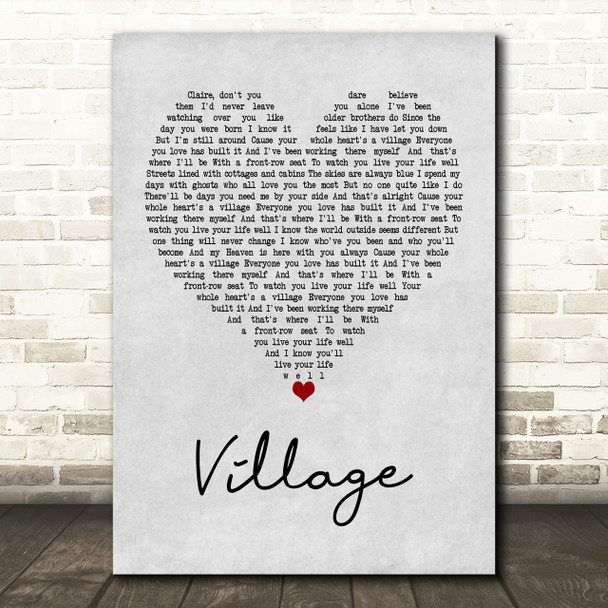 Cam Village Grey Heart Song Lyric Print