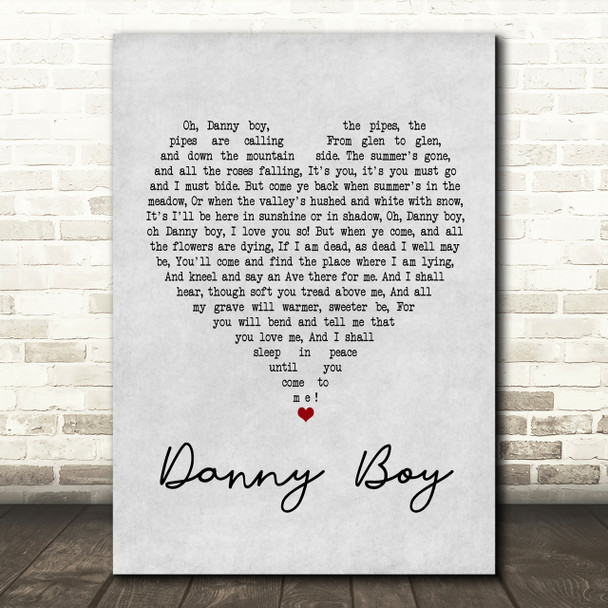 Celtic Woman Danny Boy Grey Heart Song Lyric Print
