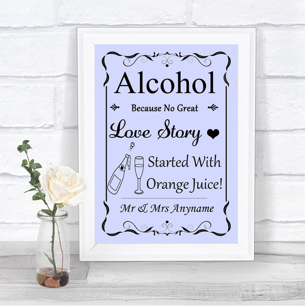 Lilac Alcohol Bar Love Story Personalized Wedding Sign