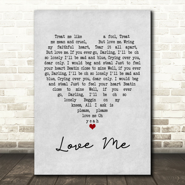 Elvis Presley Love Me Grey Heart Song Lyric Print