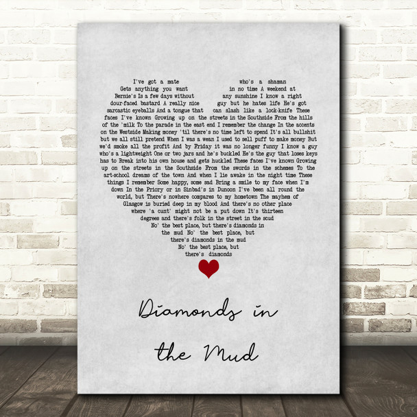 Gerry Cinnamon Diamonds in the Mud Grey Heart Song Lyric Print