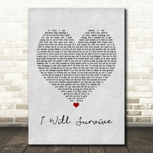 Gloria Gaynor I Will Survive Grey Heart Song Lyric Print