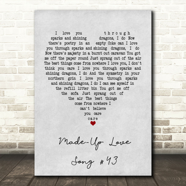 Guillemots Made-Up Love Song #43 Grey Heart Song Lyric Print