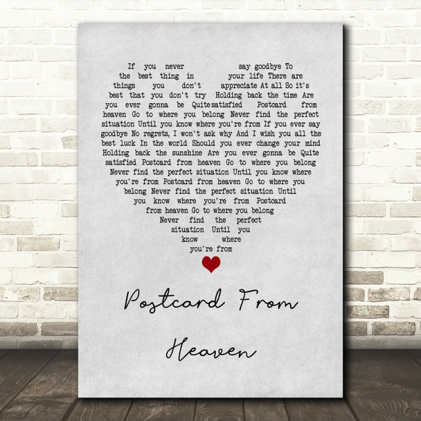 Lighthouse Family Postcard From Heaven Grey Heart Song Lyric Print