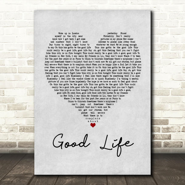 OneRepublic Good Life Grey Heart Song Lyric Print
