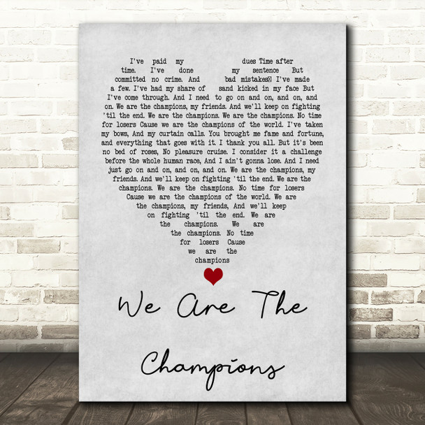 Queen We Are The Champions Grey Heart Song Lyric Print