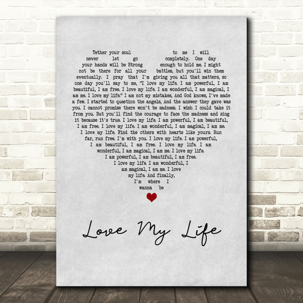 Robbie Williams Love My Life Grey Heart Song Lyric Print