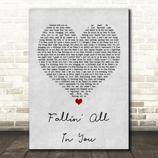 Shawn Mendes Fallin' All In You Grey Heart Song Lyric Print