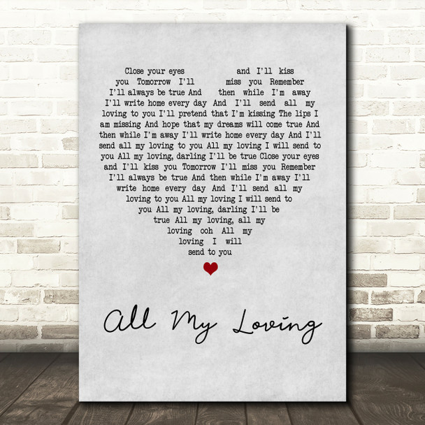 The Beatles All My Loving Grey Heart Song Lyric Print