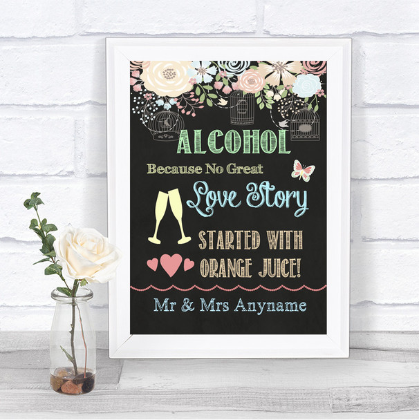 Shabby Chic Chalk Alcohol Bar Love Story Personalized Wedding Sign