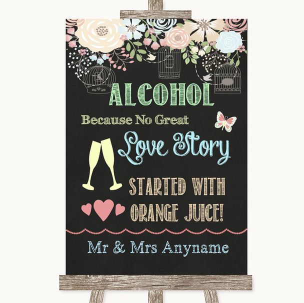 Shabby Chic Chalk Alcohol Bar Love Story Personalized Wedding Sign