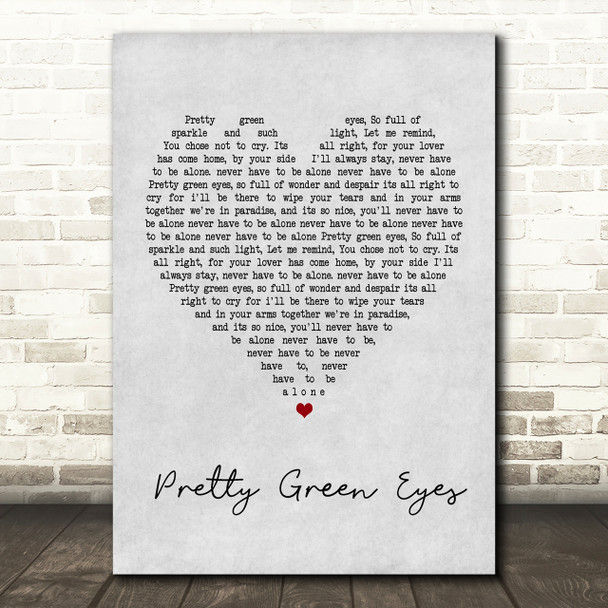 Ultrabeat Pretty Green Eyes Grey Heart Song Lyric Print