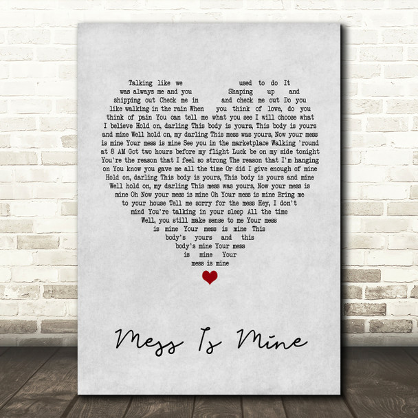 Vance Joy Mess Is Mine Grey Heart Song Lyric Print