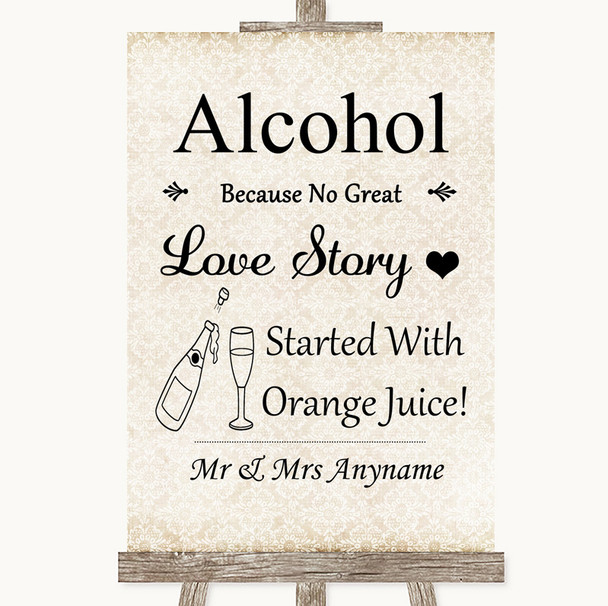 Shabby Chic Ivory Alcohol Bar Love Story Personalized Wedding Sign