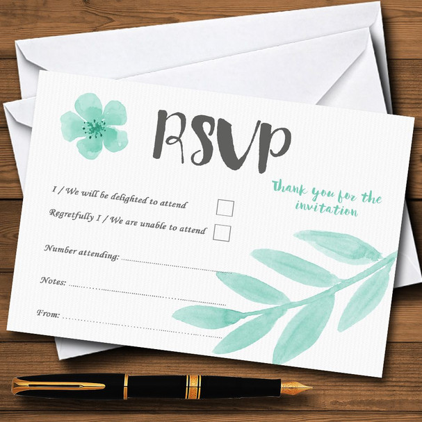 Watercolour Subtle Teal Mint Green Personalized RSVP Cards