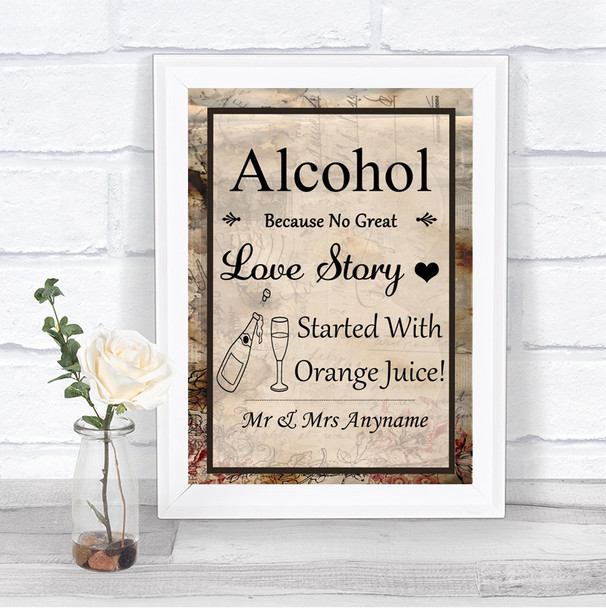 Vintage Alcohol Bar Love Story Personalized Wedding Sign