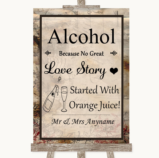 Vintage Alcohol Bar Love Story Personalized Wedding Sign