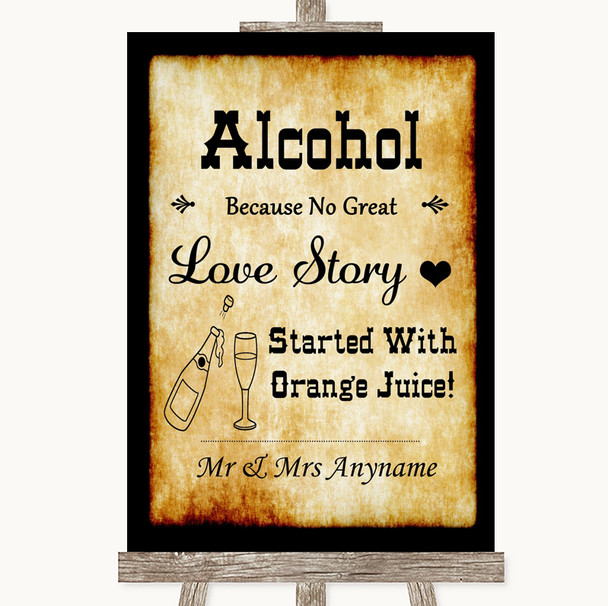 Western Alcohol Bar Love Story Personalized Wedding Sign