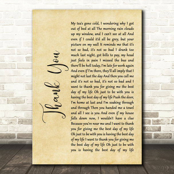 Dido Thank You Rustic Script Song Lyric Print