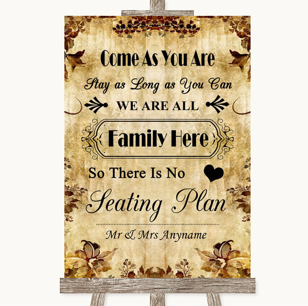 Autumn Vintage All Family No Seating Plan Personalized Wedding Sign