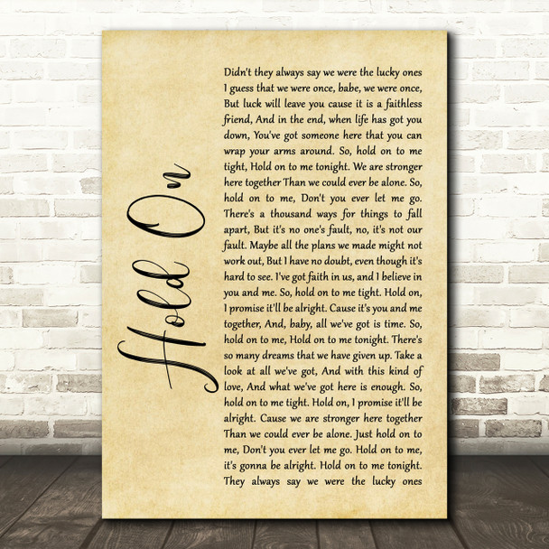 Michael Buble Hold On Rustic Script Song Lyric Print