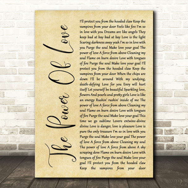 Frankie Goes To Hollywood The Power Of Love Rustic Script Song Lyric Print