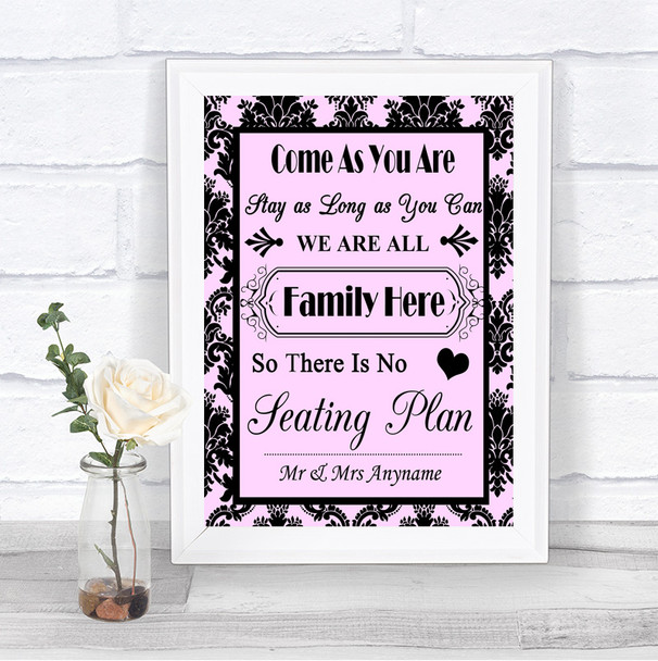 Baby Pink Damask All Family No Seating Plan Personalized Wedding Sign