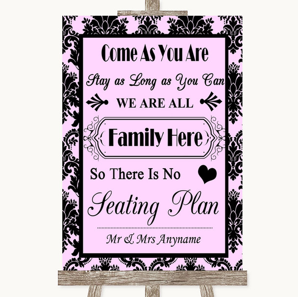 Baby Pink Damask All Family No Seating Plan Personalized Wedding Sign