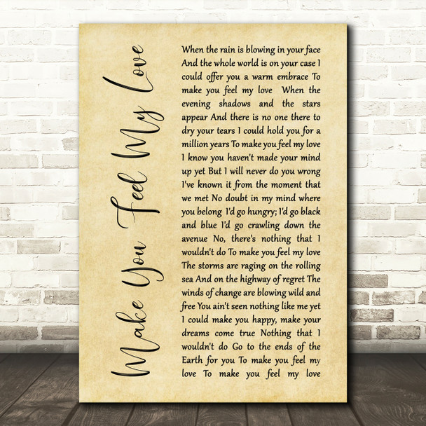 Adele Make You Feel My Love Rustic Script Song Lyric Print