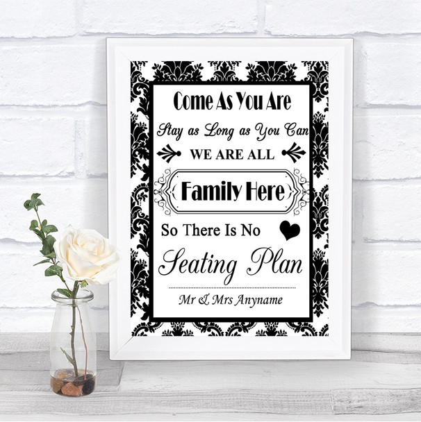 Black & White Damask All Family No Seating Plan Personalized Wedding Sign