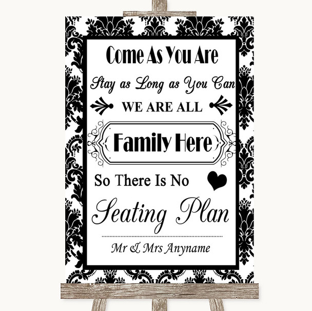 Black & White Damask All Family No Seating Plan Personalized Wedding Sign