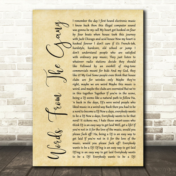 Coone Words From The Gang Rustic Script Song Lyric Print