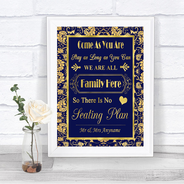 Blue & Gold All Family No Seating Plan Personalized Wedding Sign
