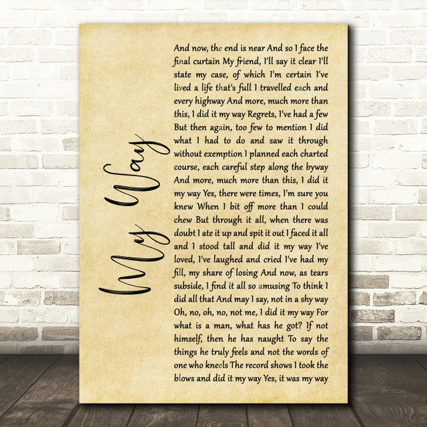 Frank Sinatra My Way Rustic Script Song Lyric Print