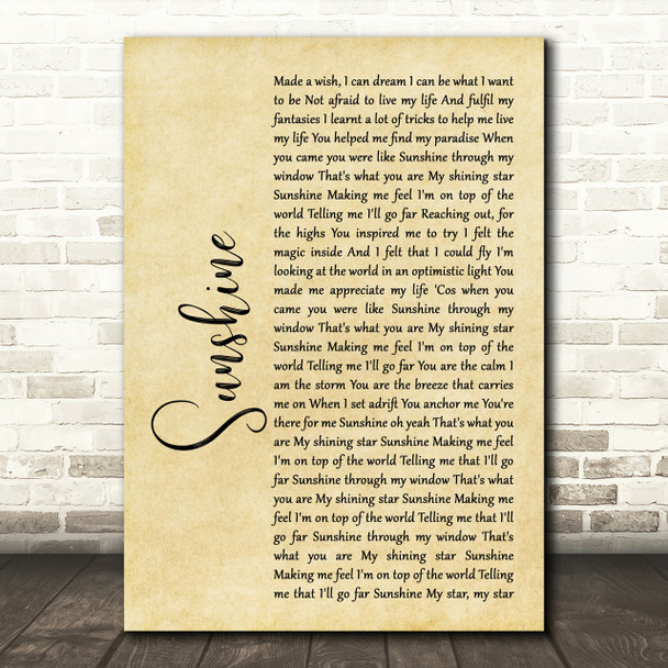 Gabrielle Sunshine Rustic Script Song Lyric Print