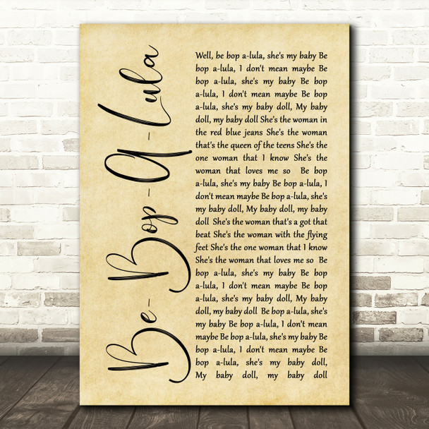 Gene Vincent Be-Bop-A-Lula Rustic Script Song Lyric Print