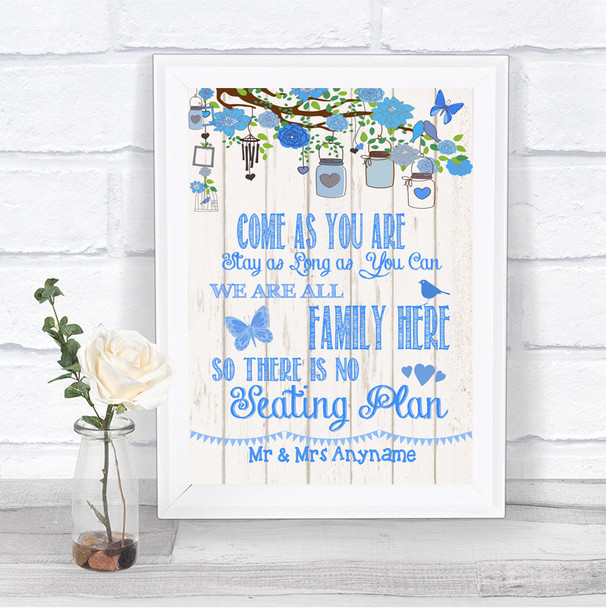 Blue Rustic Wood All Family No Seating Plan Personalized Wedding Sign