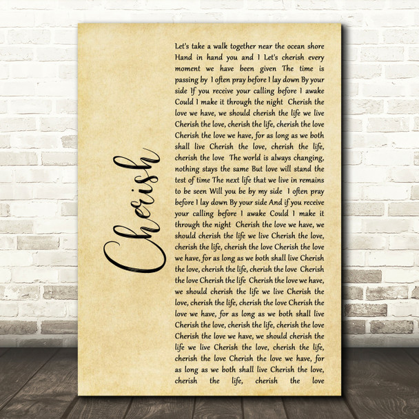 Kool & The Gang Cherish Rustic Script Song Lyric Print