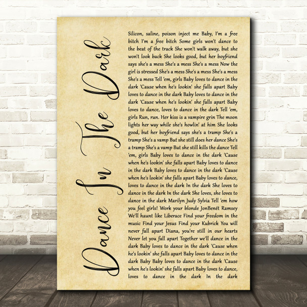 Lady Gaga Dance In The Dark Rustic Script Song Lyric Print