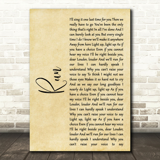 Leona Lewis Run Rustic Script Song Lyric Print