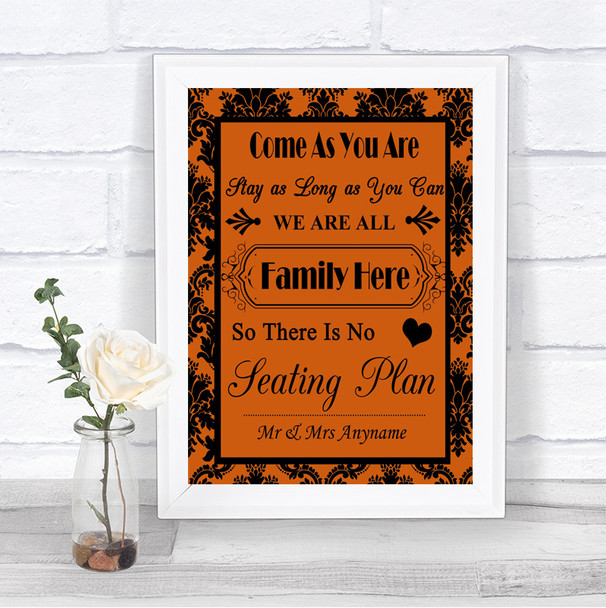 Burnt Orange Damask All Family No Seating Plan Personalized Wedding Sign