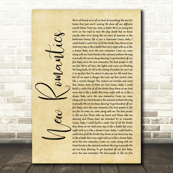 Taylor Swift New Romantics Rustic Script Song Lyric Print