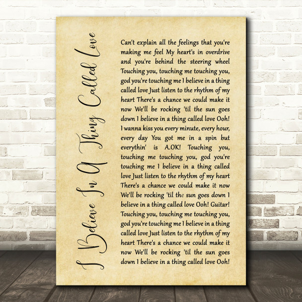 The Darkness I Believe In A Thing Called Love Rustic Script Song Lyric Print